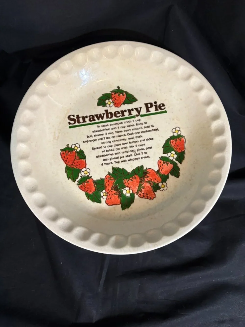 Retro 70s Cottagecore Strawberry Pie Ceramic Baking Dish Display Plate